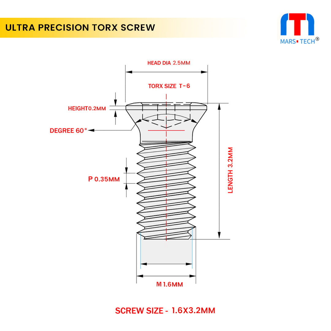 Ultra Precision Screw 1.6mm x3.2-T6 mm long Pack of 100 nos.
