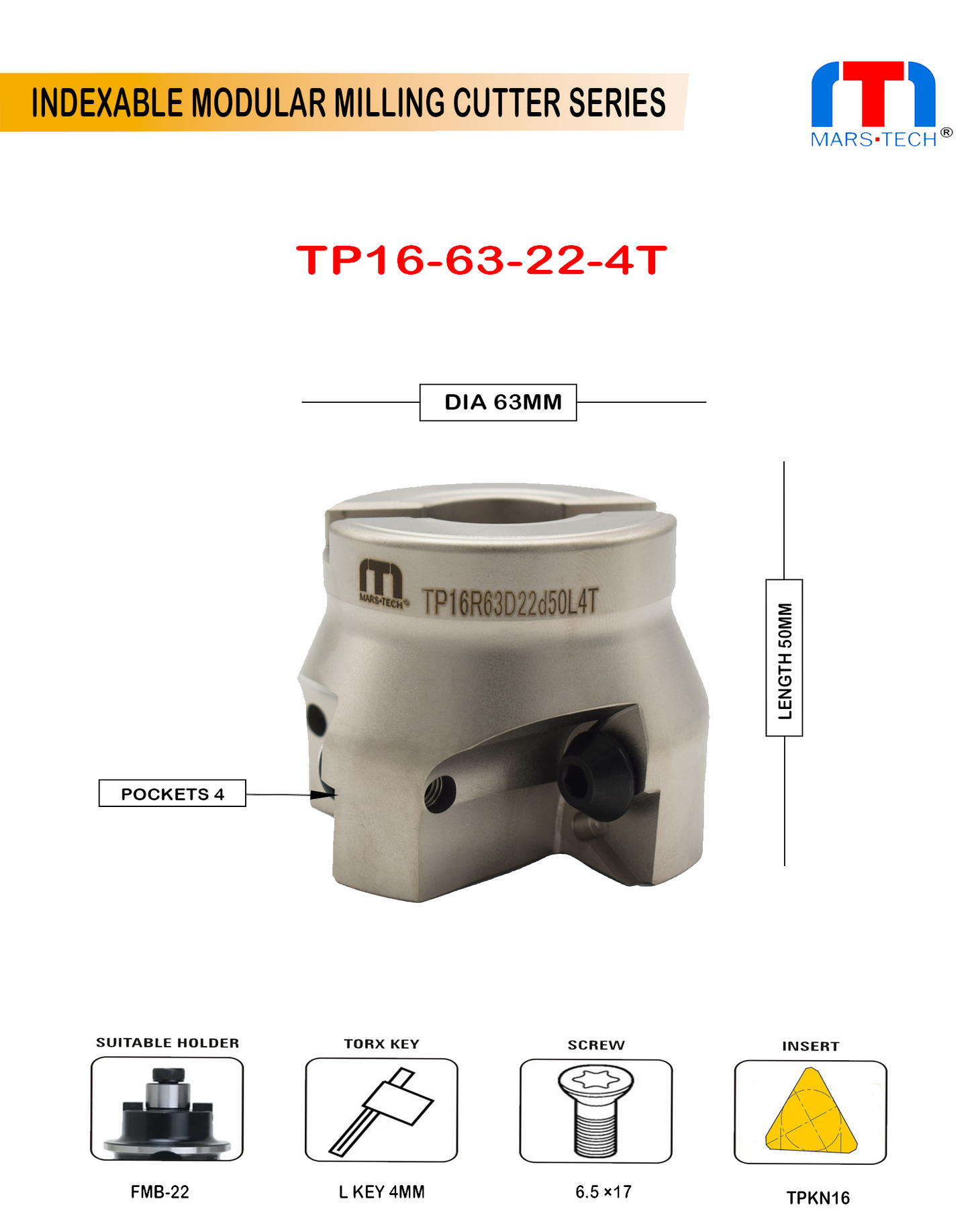 TPKN16 Milling cutter 50/63/80 mm pack of 1 PROTEHC