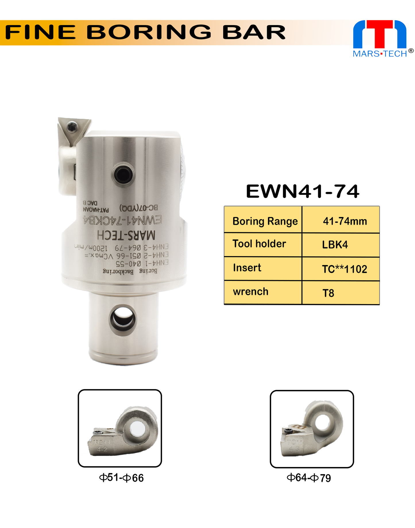 EWN41-74 mm range fine boring head pack of 1