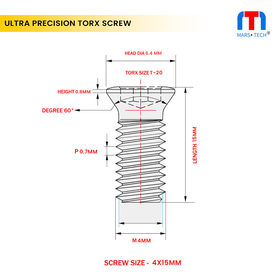 Ultra Precision Screw 4x15 T20mm long Pack of 100 nos.