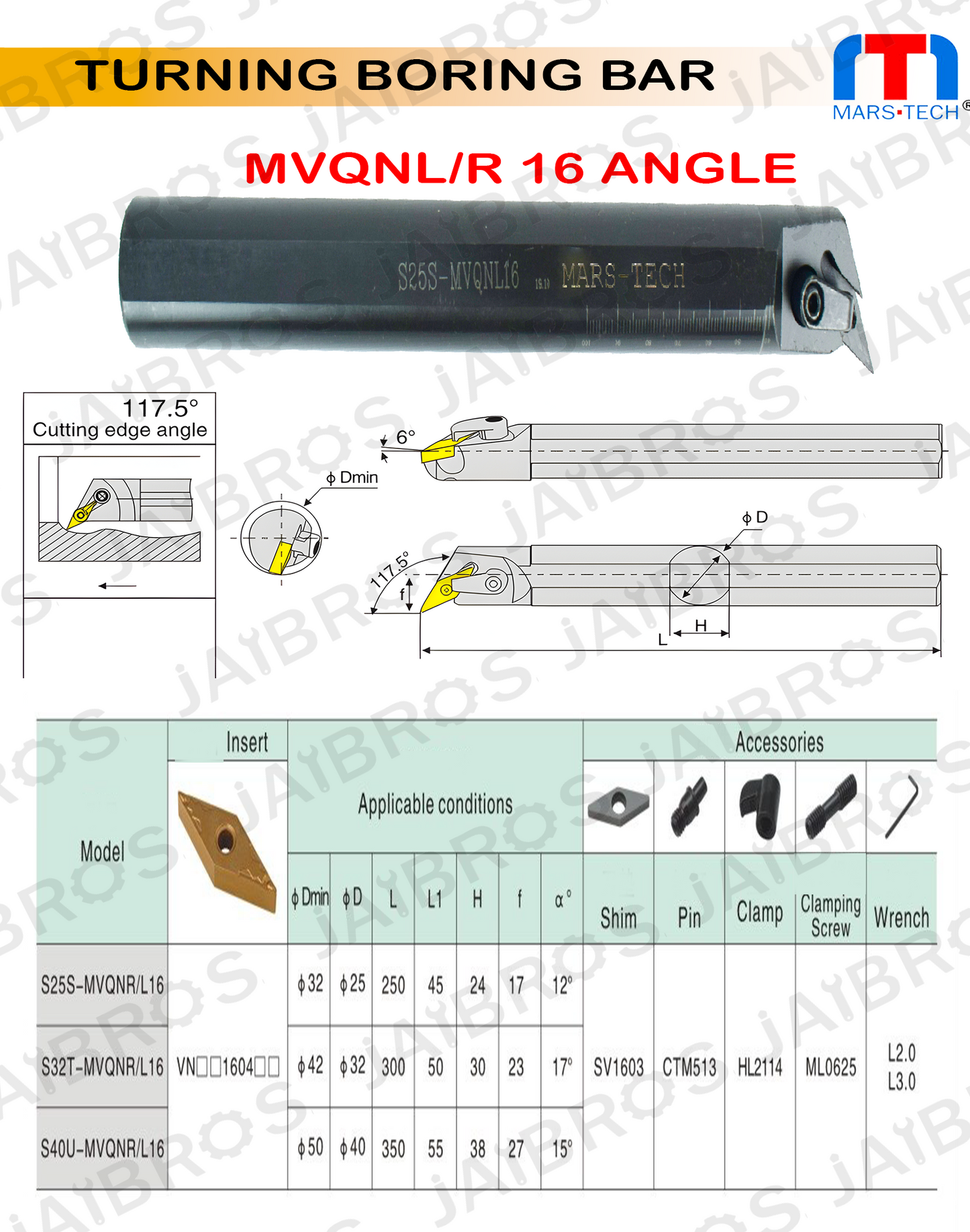 MVQNR/L VNMG1604 boring bar angle Boring Bar dia 25/32 pack of 1