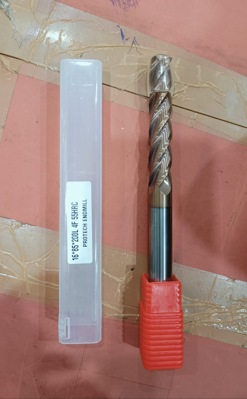 16MM CARBIDE ENDMILLS TIN COATED 85X200LONG 4F 55HRC (GOLDEN)