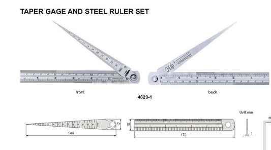 TAPER GAUGE AND STEEL RULER SET 4829-1 INSIZE MAKE