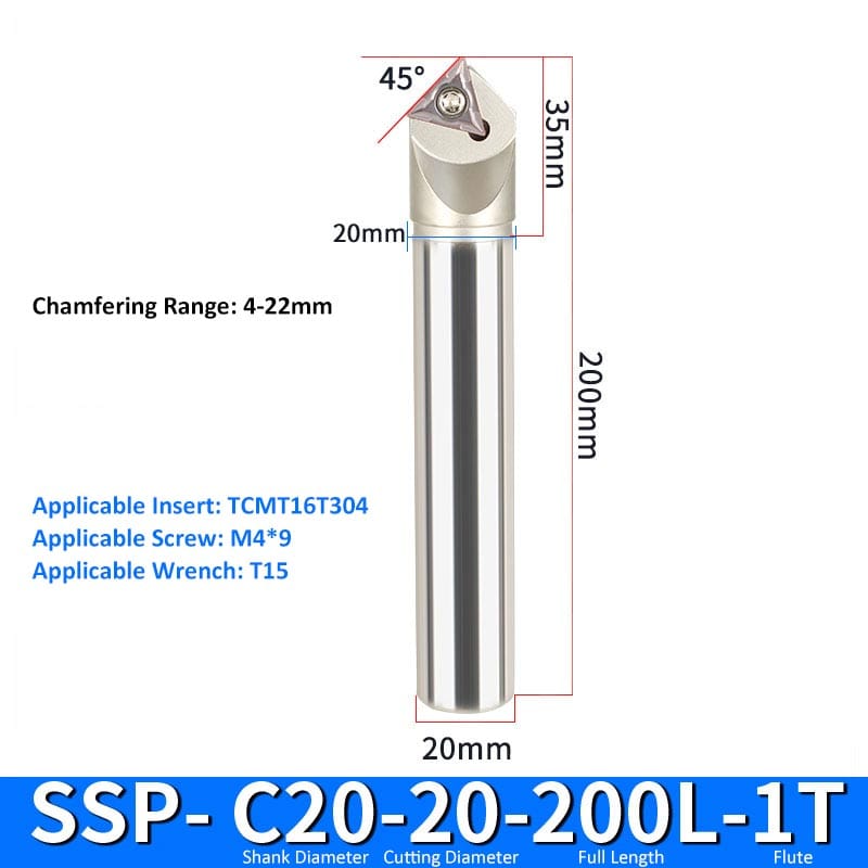 C20-20-200L-1T CHAMFERING RANG 4-22MM TCMT16T304 45°