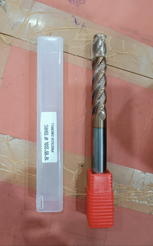16MM CARBIDE ENDMILLS TIN COATED 85X200LONG 4F 55HRC (GOLDEN)